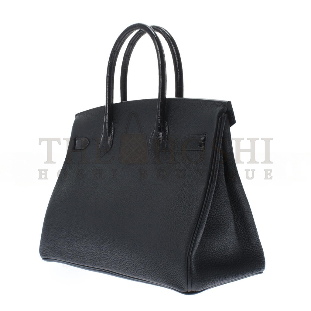 H**me5 MASTER BARKIN 35 BAG IN BLACK MATTE CROCODILE AND LEATHER 461161 (35*25*18cm) Master Quality